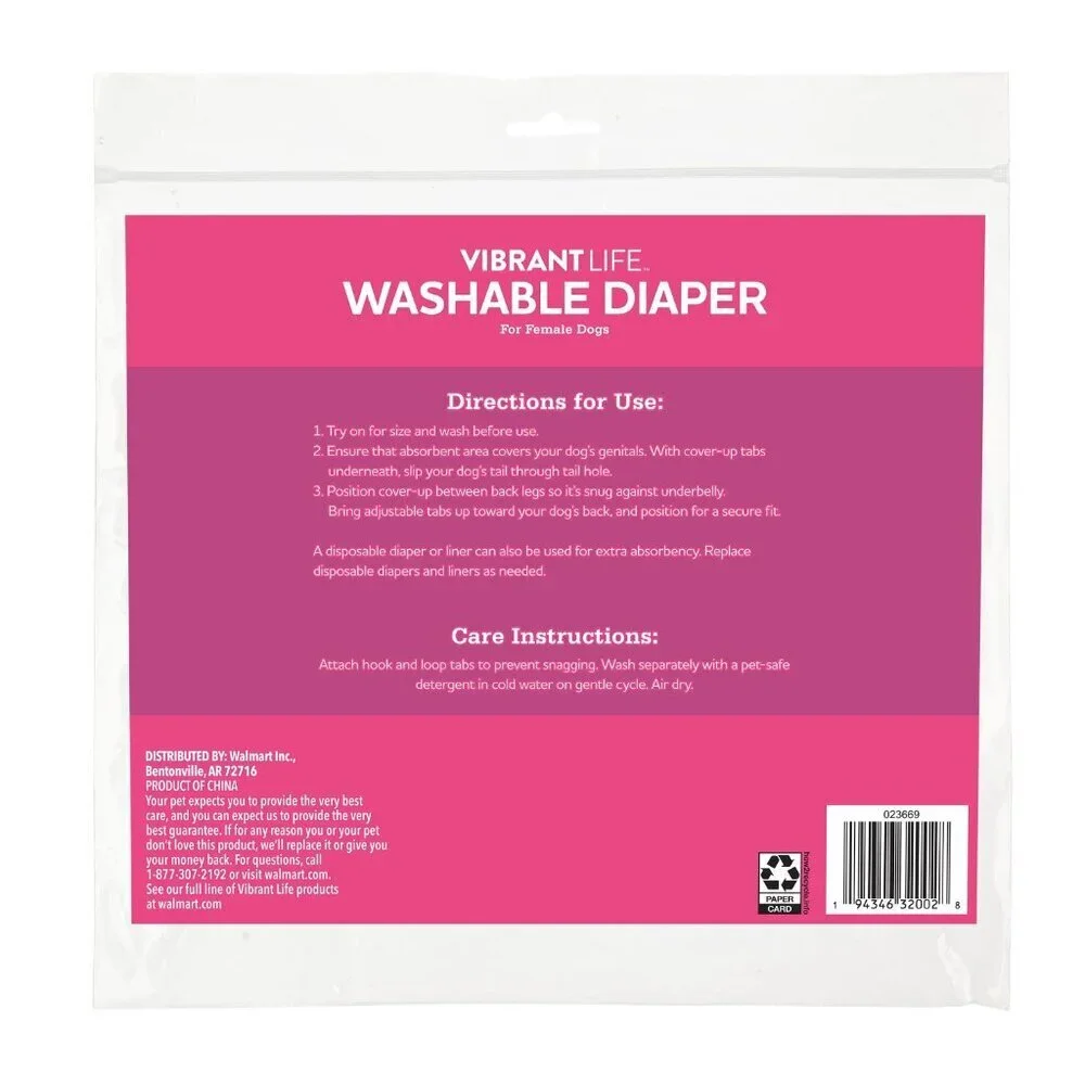 Vibrant Life Washable Dog Diapers for Female Dogs, Size L 20-27
